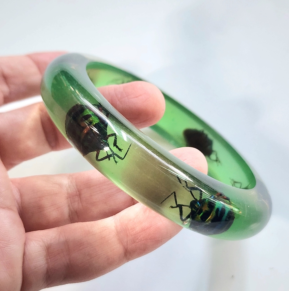 Vintage Green Juice Lucite Beetle Bangle